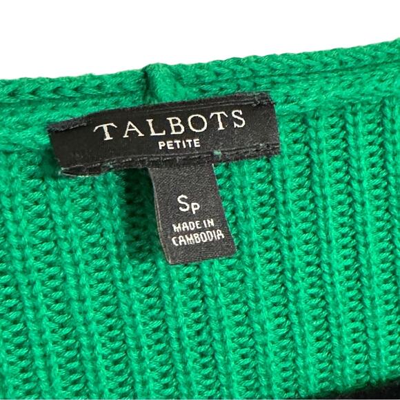 Talbots Ribbed V-Neck Petite Long Sleeve Sweater Pima Cotton Green Size S - Picture 4 of 4